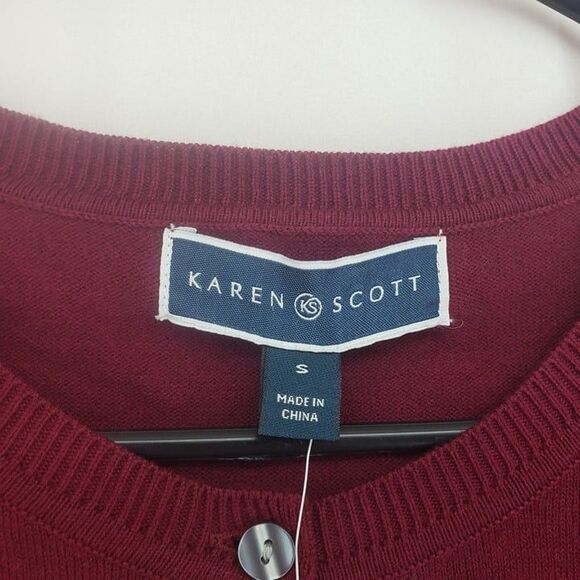 Karen Scott Small Merlot Cardigan Sweater (AQ) - Picture 2 of 7
